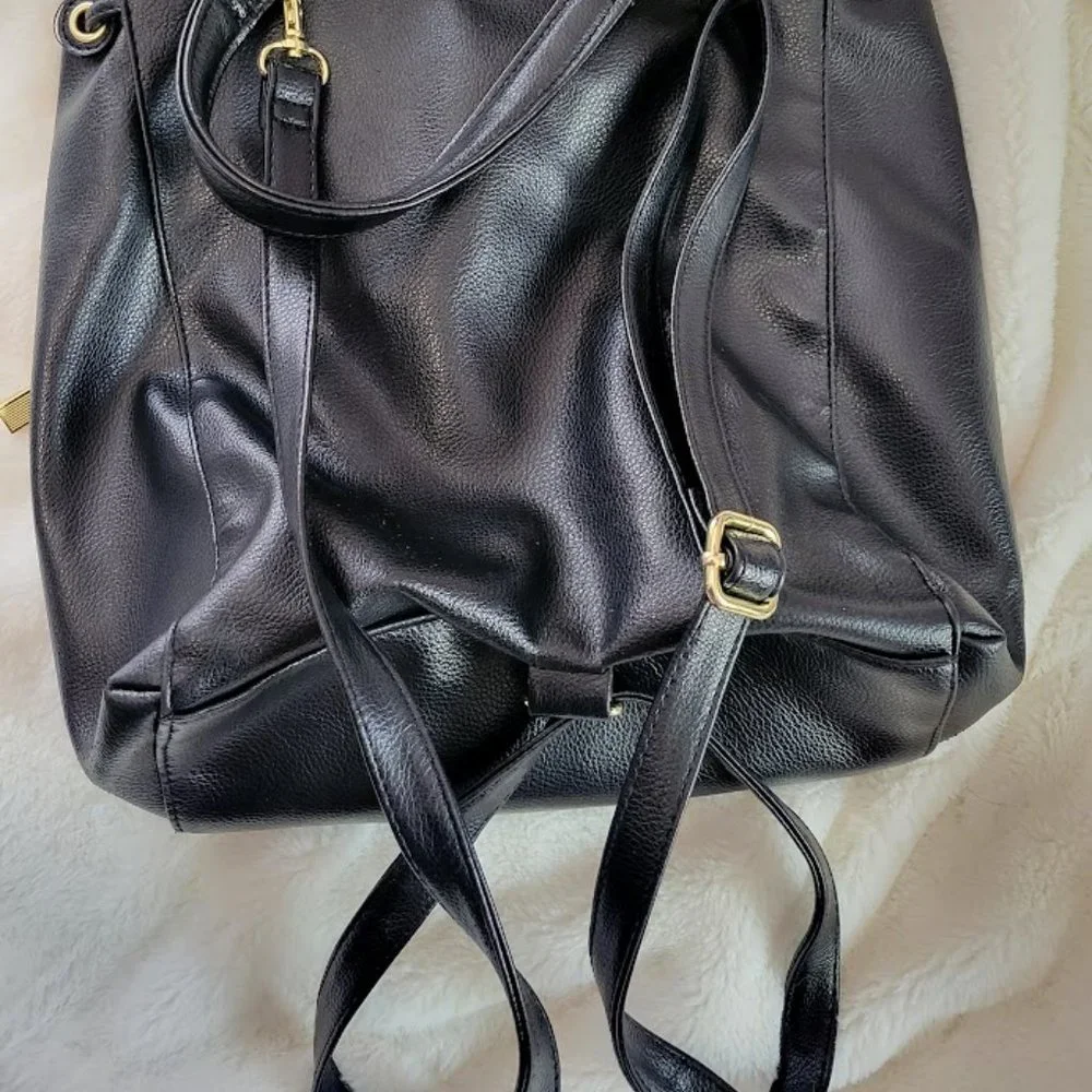 Black faux leather satchel backpack‎ handbag